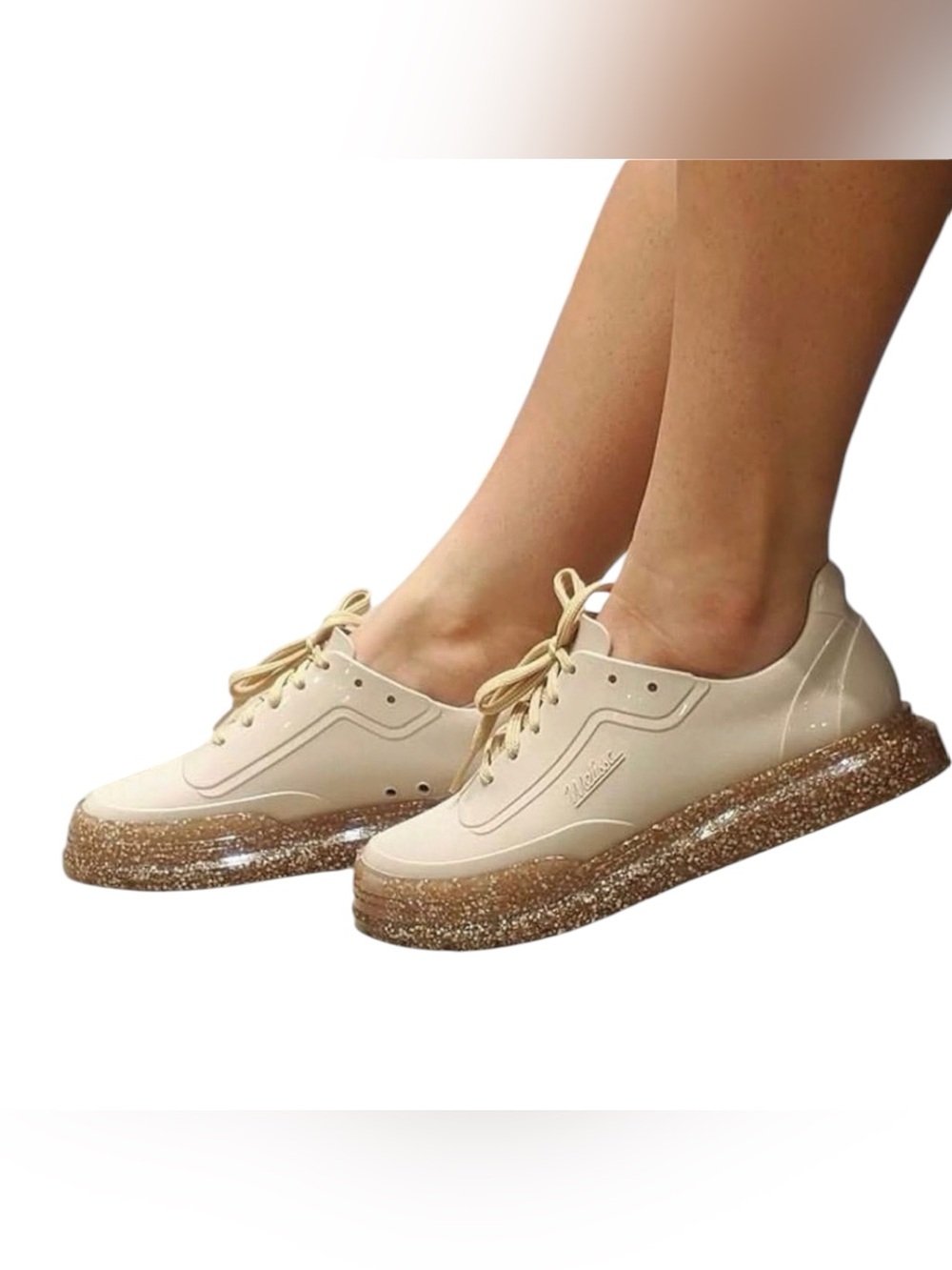 Melissa Beige Glitter Sole Lace Up Waterproof Chunky Sneakers